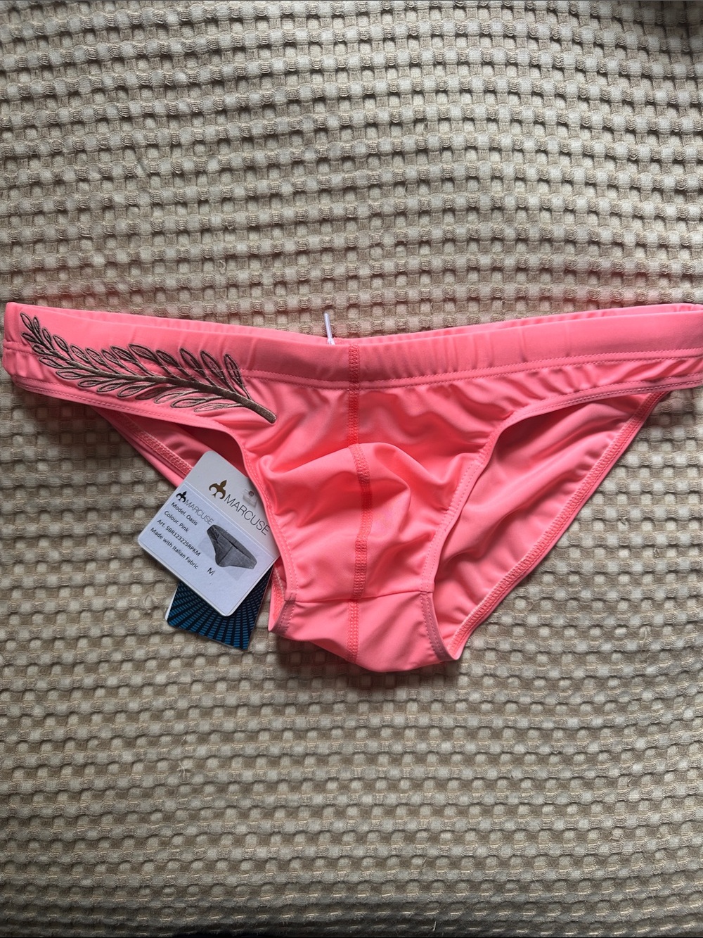 Marcus Swim Men's Coral Swim Trunks with Embroidered Detail